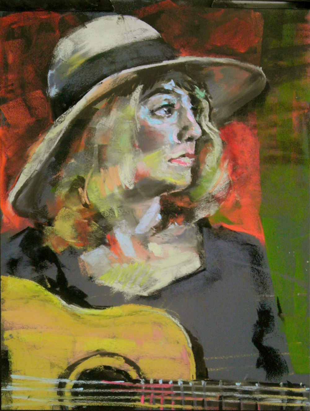 A Portrait of a Guitarist Done in Soft Pastels