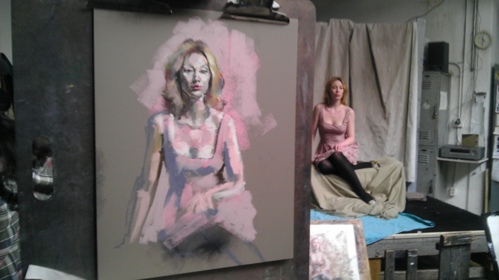 A Pink Dress, Figurative Pastel Painting