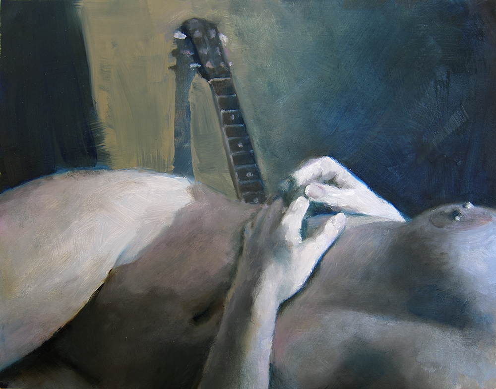 An Oil Painting of a Woman and a Guitar
