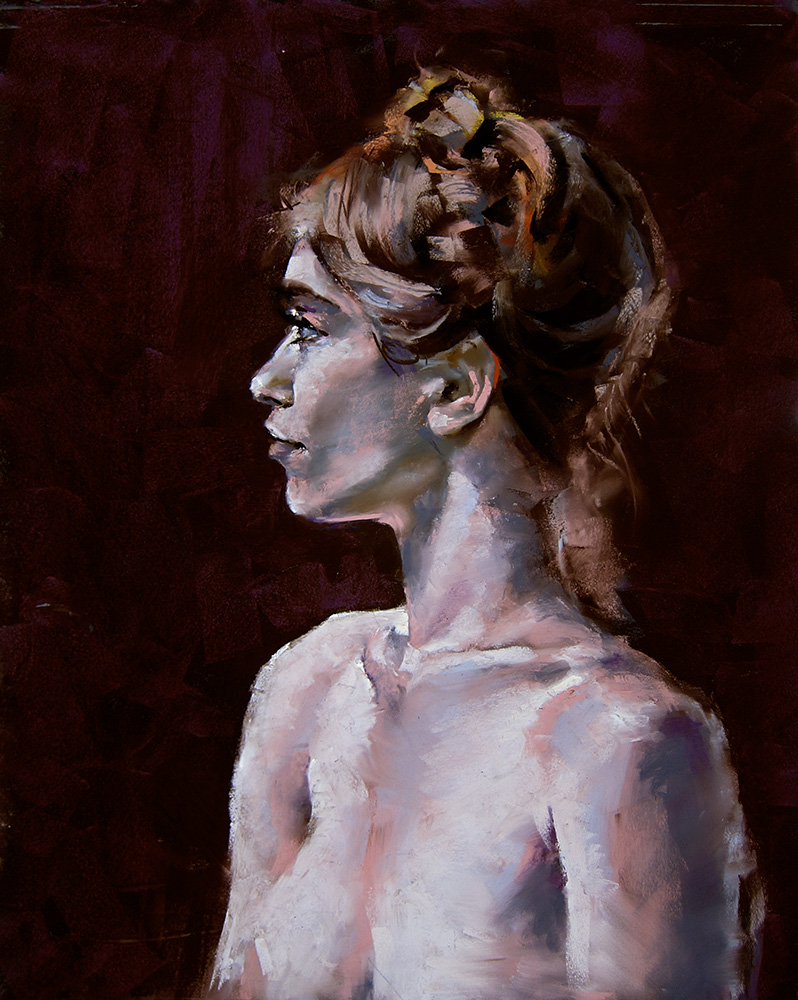 Pastel Portrait of a Woman with Her Hair Braided Up, Painted at the Palette & Chisel in Chicago