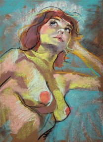 Sexy Sadie Gazing Up, Pastel on Paper