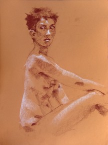 Nude Study of Bella, Conté on Paper, 9/3/2012