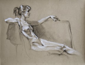 Jordan Reclined, Conté on Paper