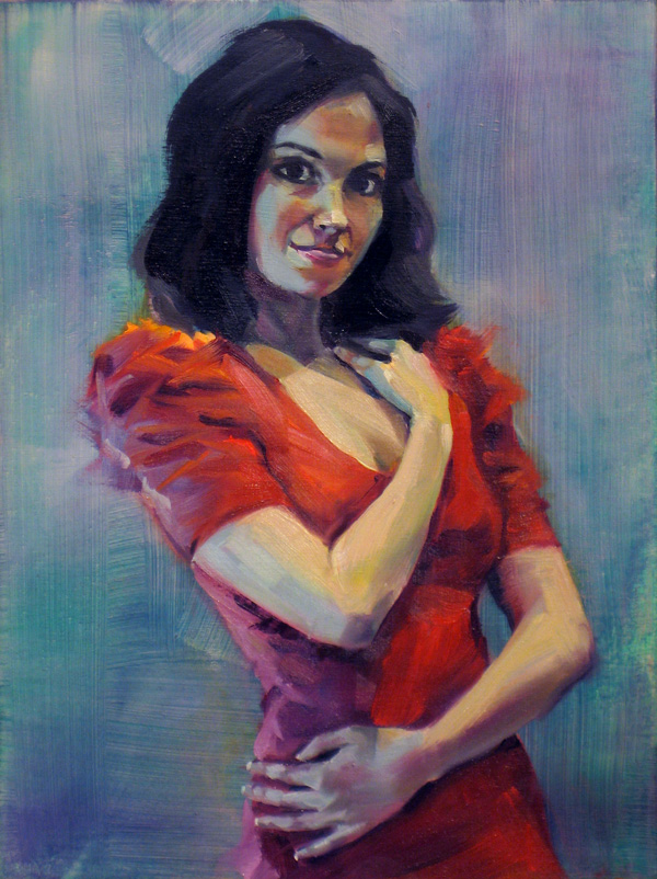 La Chemise Rouge, Oil Painting Portrait of Nicole in Chicago