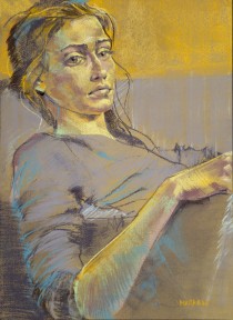 Jesse in Yellow and Grey, Pastel on Paper