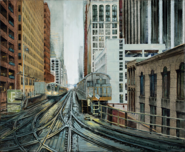 A view of the El at Lake and Wells, Oil on Canvas
