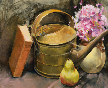 Still Life of a Watering Can is a captivating portrayal of everyday objects brought to life with oil on linen.